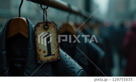 Old Worn-Out Coat Tag with Raindrops, Moody School Nostalgia Old Worn-Out Coat Tag with Raindrops, Moody School Nostalgia 129755035