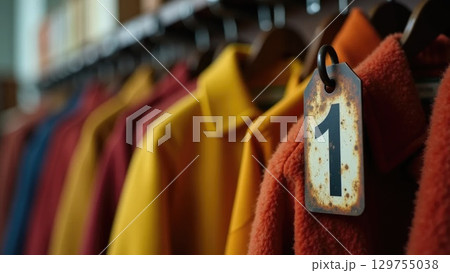 Vintage Soviet Coat Check Tag on Wooden Hanger - School Memories Macro Shot 129755038