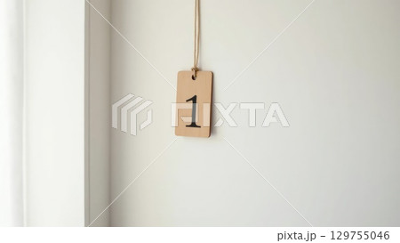 Minimalist Wooden Coat Tag on Rope, Clean Scandinavian Style 129755046