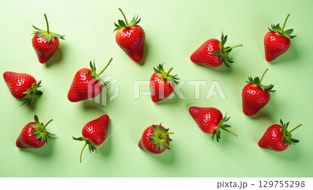 Fresh Strawberry Pattern on Colorful Backgrounds Fresh Strawberry Pattern on Colorful Backgrounds 129755298