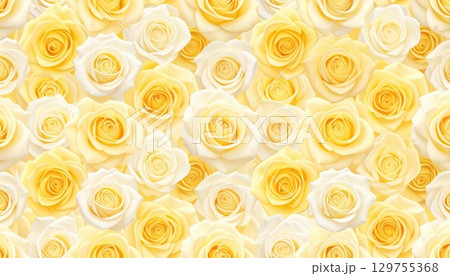 《AI画像》一面に埋め尽くされた黄色と白の薔薇の花 129755368