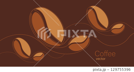 Coffee beans .line drawing of coffee . Cappuccino. Vector illustration. 129755396