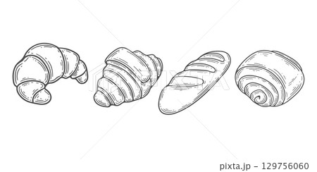 Bakery and confectionery. Flour baked goods. Buns set. Tasty food. Vector , illustration. 129756060