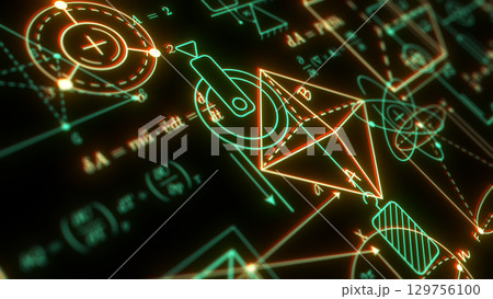 Technological scientific research.Physics and mathematics. School background.illustration. Technological scientific research.Physics and mathematics. School background.illustration. 129756100