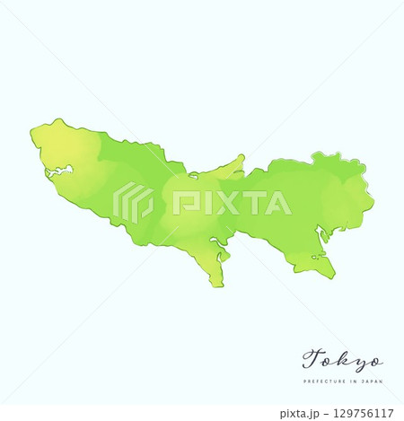 水彩で描いた、東京都の地図。日本の47都道府県の地図シリーズ 水彩で描いた、東京都の地図。日本の47都道府県の地図シリーズ 129756117