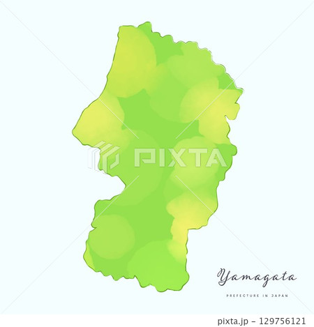 水彩で描いた、山形県の地図。日本の47都道府県の地図シリーズ 129756121