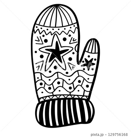 Funny Christmas mitten. Christmas, New year concept. Hand drawn illustration 129756168