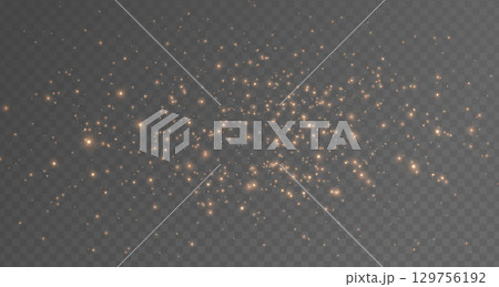 Gold glitter light background. Star particle bg. Magic dust. Christmas golden confetti. Glow shine bokeh particle. Winter holiday. Celebration banner. Luxury party. Vector illustration 129756192