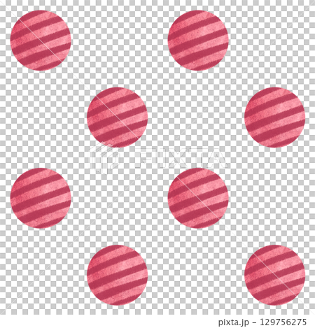Red textured balls with diagonal stripes. Seamless watercolor pattern isolated on white. Playful minimal design suitable for childrens products, textiles, wrapping paper, and pet-themed backgrounds 129756275