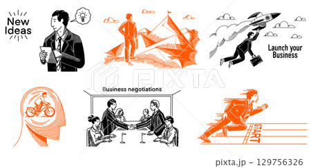Business and teamwork concepts. Start Up and look for opportunities. Banner in hand drawn outline Business and teamwork concepts. Start Up and look for opportunities. Banner in hand drawn outline 129756326