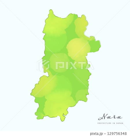 水彩で描いた、奈良県の地図。日本の47都道府県の地図シリーズ 129756348