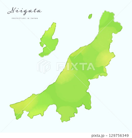 水彩で描いた、新潟県の地図。日本の47都道府県の地図シリーズ 水彩で描いた、新潟県の地図。日本の47都道府県の地図シリーズ 129756349
