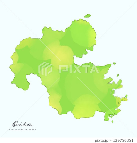 水彩で描いた、大分県の地図。日本の47都道府県の地図シリーズ 水彩で描いた、大分県の地図。日本の47都道府県の地図シリーズ 129756351