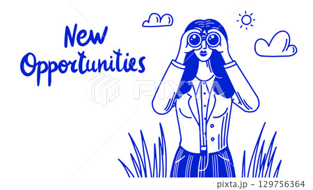 New Opportunities banner with a business lady with binoculars seeking for business conclusions New Opportunities banner with a business lady with binoculars seeking for business conclusions 129756364