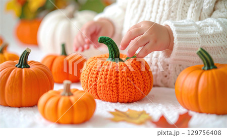ニットのハロウィンかぼちゃとハロウィンかぼちゃ 129756408