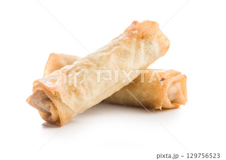Fried spring rolls isolated on white background. Fried spring rolls isolated on white background. 129756523