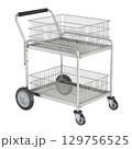 Office mail distribution trolley with wired baskets isolated on white background - 3d illustration 129756525