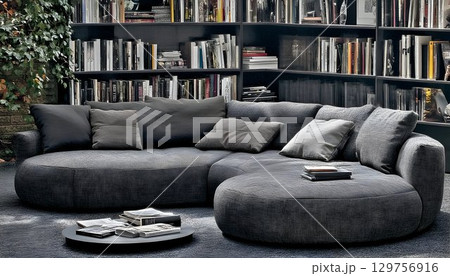Modern sectional sofa in living room interior design 129756916