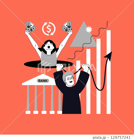 Business and finance concept for modern web design. People making financial analysis, planning success investment strategy with profit growth, working in team and earning money. Vector illustration. Business and finance concept for modern web design. People making financial analysis, planning success investment strategy with profit growth, working in team and earning money. Vector illustration. 129757241