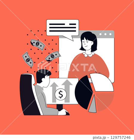 Business and finance concept for modern web design. People making financial analysis with graphs, planning strategy, researching income balance and doing report with charts. Vector illustration. Business and finance concept for modern web design. People making financial analysis with graphs, planning strategy, researching income balance and doing report with charts. Vector illustration. 129757246