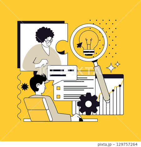 All good ideas concept for modern web design. People making finance expertise and discussing, brainstorming best ideas, planning strategy, developing startup projects at meeting. Vector illustration. 129757264