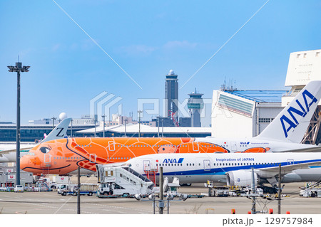 駐機するカラフルな航空機たち 129757984