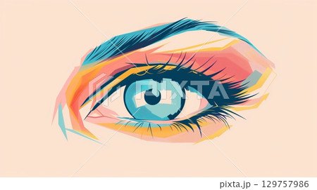 現代アート風のカラフルな瞳のイラスト 129757986