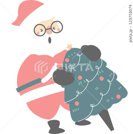 merry christmas and happy new year with cute santa claus and present gift, flat jpg illustration cartoon character costume design 129758074