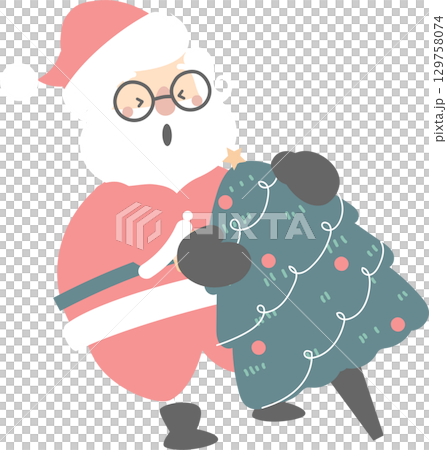 merry christmas and happy new year with cute santa claus and present gift, flat jpg illustration cartoon character costume design 129758074