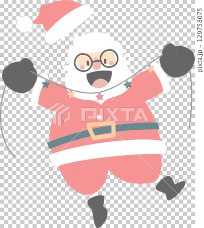 merry christmas and happy new year with cute santa claus and present gift, flat jpg illustration cartoon character costume design 129758075
