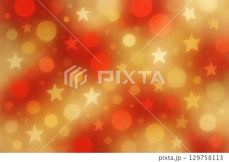 Festive abstract christmas background with red and gold bokeh and stars for holiday season 129758113