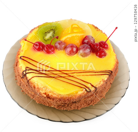 Birthday cake isolated on a white. 129758416