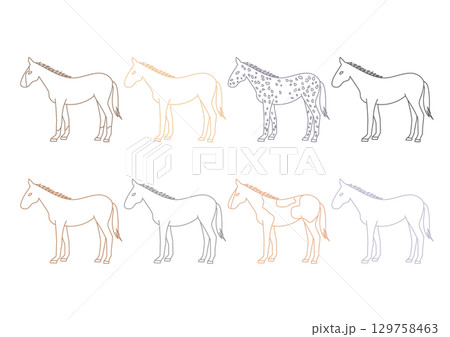 馬の品種のベクターイラストセット(線画) 馬の品種のベクターイラストセット(線画) 129758463
