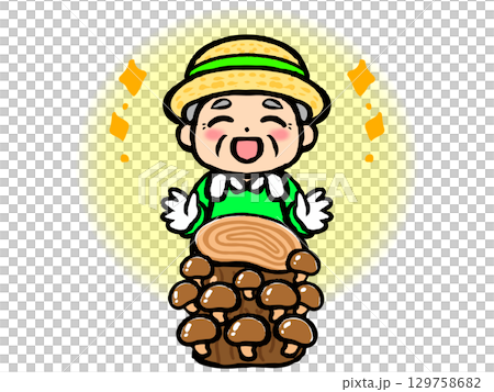 椎茸の原木栽培をする農家のおじさんのイラスト素材 129758682