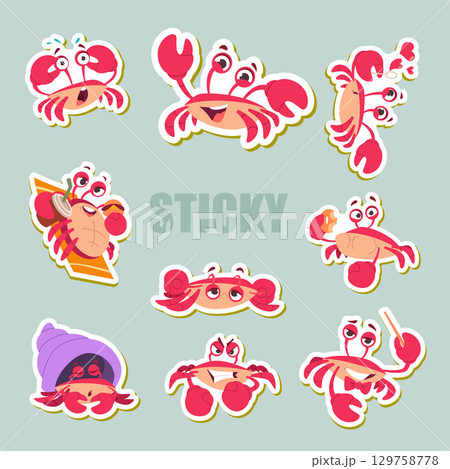 Crab stickers. cartoon water animal illustration. sticky templates 129758778