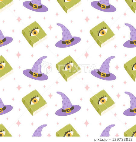 witch hat and spell book background witch hat and spell book background 129758812