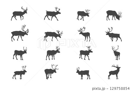 Reindeer Svg, Reindeer Silhouette, Reindeer Vector, Reindeer Logo, Reindeer Clipart, Deer Antlers Silhouette, Deer Svg, Deer Silhouette. 129758854