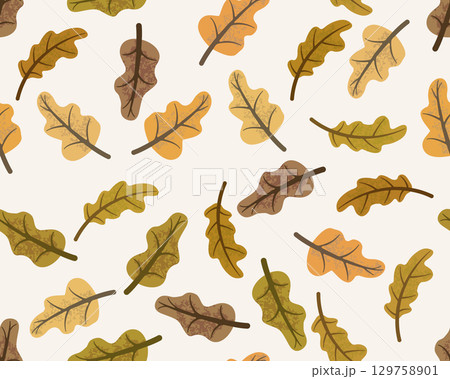 Seamless pattern with colorful oak leaves falling in autumn 129758901