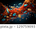 Abstract microbiological background with blood vessels molecules and cellular organelles 129759093