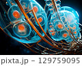 Artificial intelligence is growing inside of glass spheres connected by golden wires microbiological 129759095