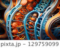 physiology, microbiological background with red  molecules in cells 129759099