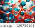 microbiological background with red and blue molecules in cells 129759101
