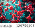 Abstract microbiological background with red and blue molecules in cells poster design 129759103