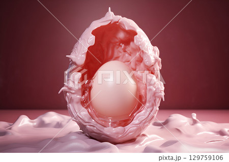 Pink egg in a broken shell close-up Theme of conception and the birth of life Symbol of new life Pink egg in a broken shell close-up Theme of conception and the birth of life Symbol of new life 129759106
