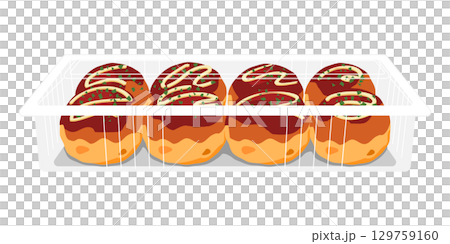 正面から見たたこ焼きのイラスト　8個　フードパック 129759160