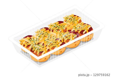 斜め上から見たチーズをかけたたこ焼きのイラスト　8個 129759162