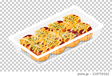 8 illustrations of takoyaki topped with cheese, seen from above 8 illustrations of takoyaki topped with cheese, seen from above 129759162