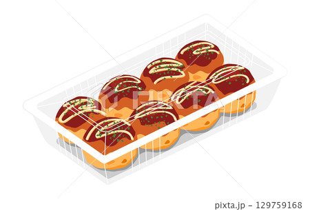 斜め上から見たたこ焼きのイラスト　8個　フードパック 129759168