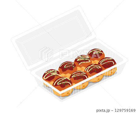 斜め上から見たたこ焼きのイラスト　8個　フードパック 129759169
