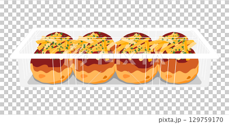 正面から見たチーズをかけたたこ焼きのイラスト　8個　フードパック 129759170